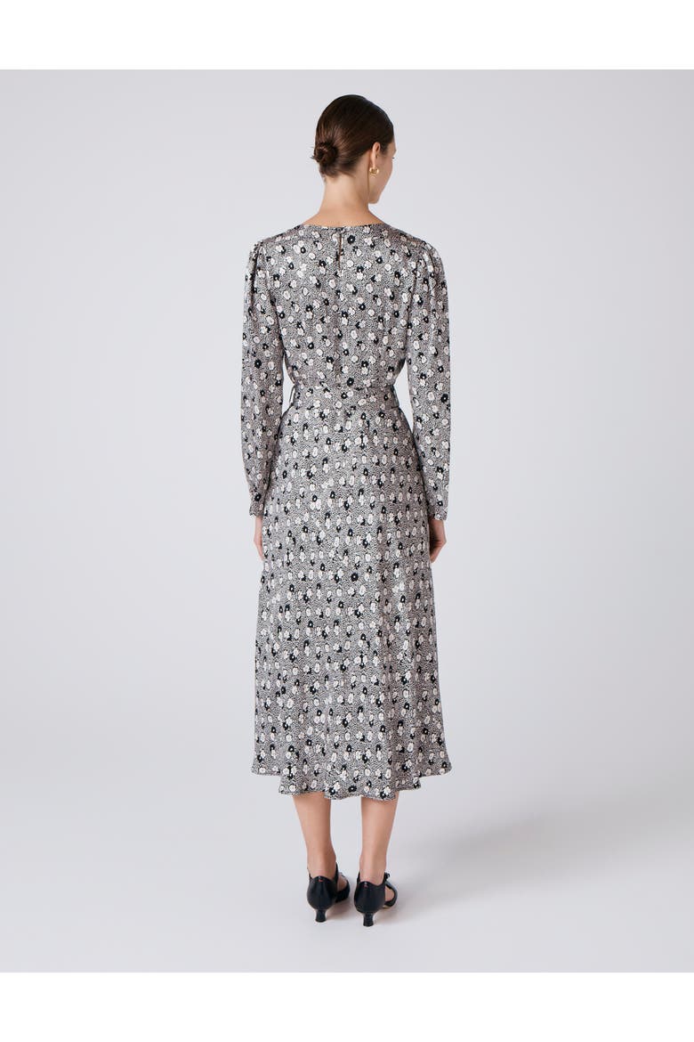 Sophia Floral Satin Midi Belted Dress