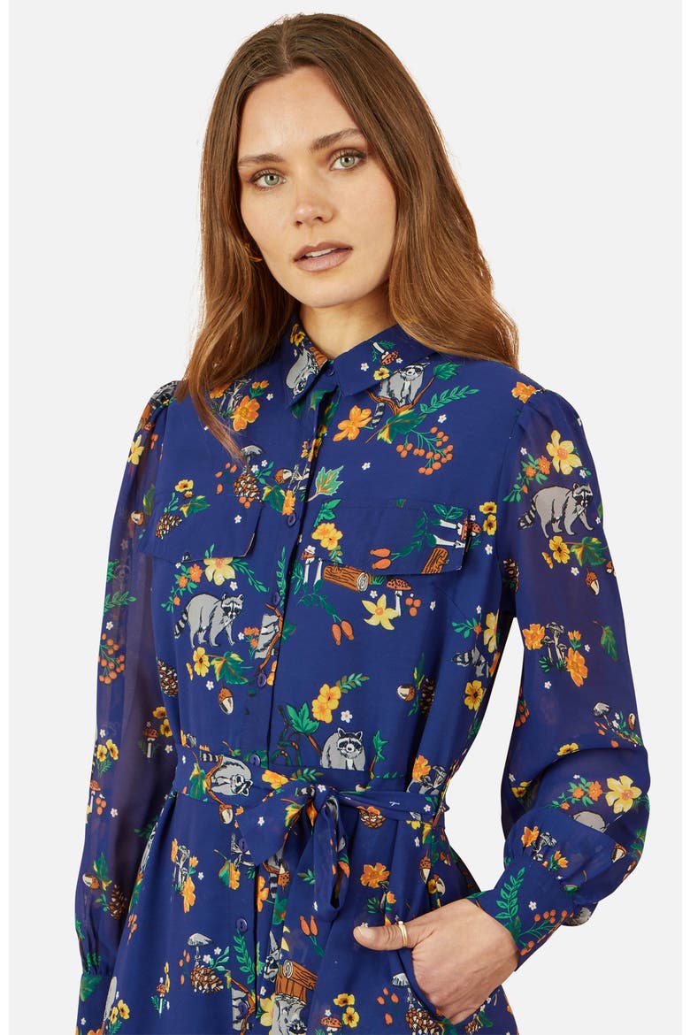 Raccoon Print Shirt Midi Dress