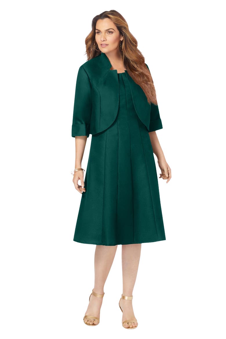 Plus Size Elbow Sleeve Fit And Flare Dress With Bolero Jacket 2 Piece Suit