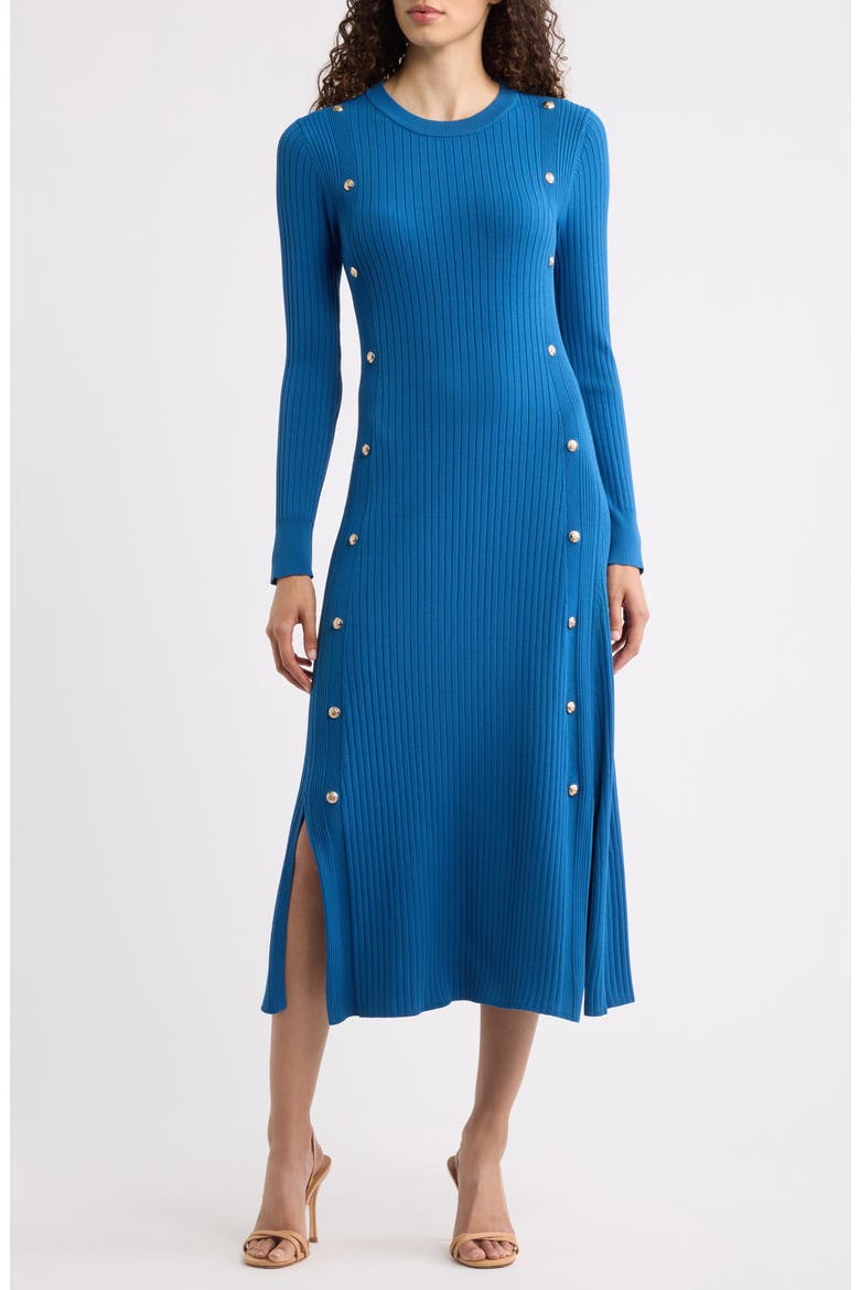 The Tamara Button Detail Long Sleeve Midi Sweater Dress