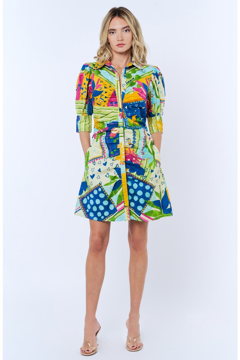 Stormi Print Ruched Cotton Shirtdress