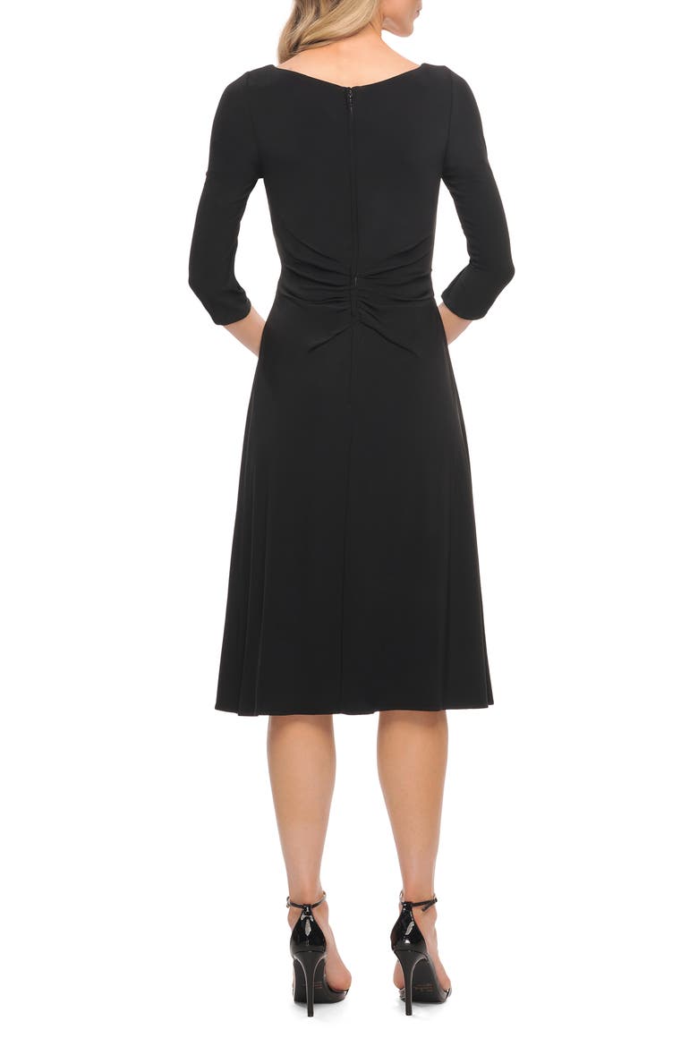 Chic Tea Length Jersey Dress with Ruching