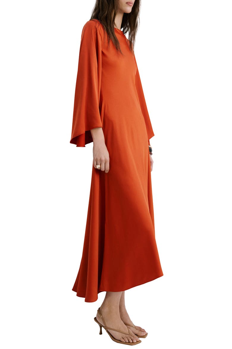 Long Sleeve Flare Satin Maxi Dress