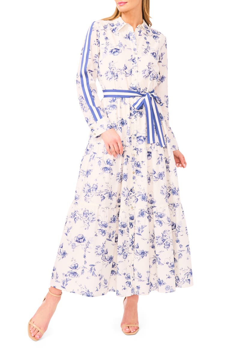Floral Print Long Sleeve Belted Shirtdress