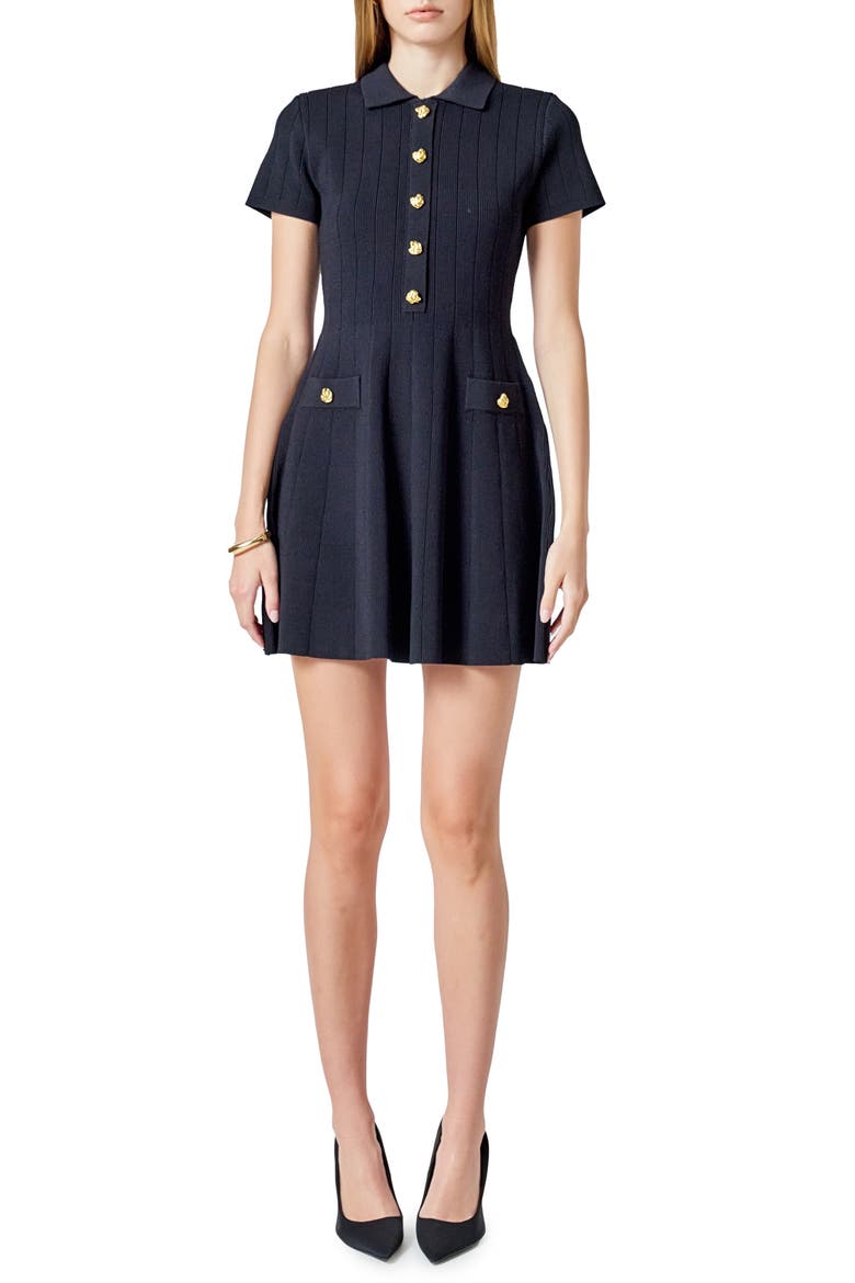 Rib Jewel Button Fit & Flare Minidress