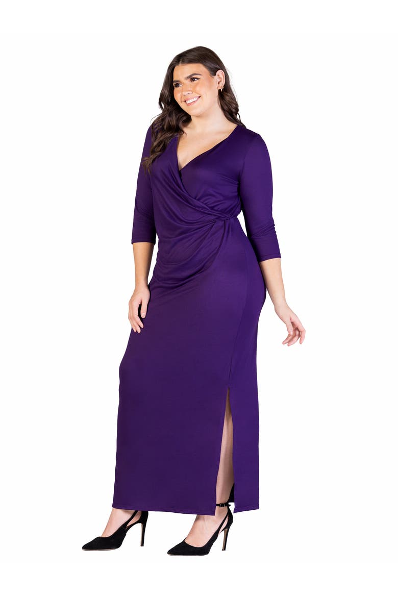24seven Comfort Appare Fitted V-Neck Side Slit  Maxi Dress