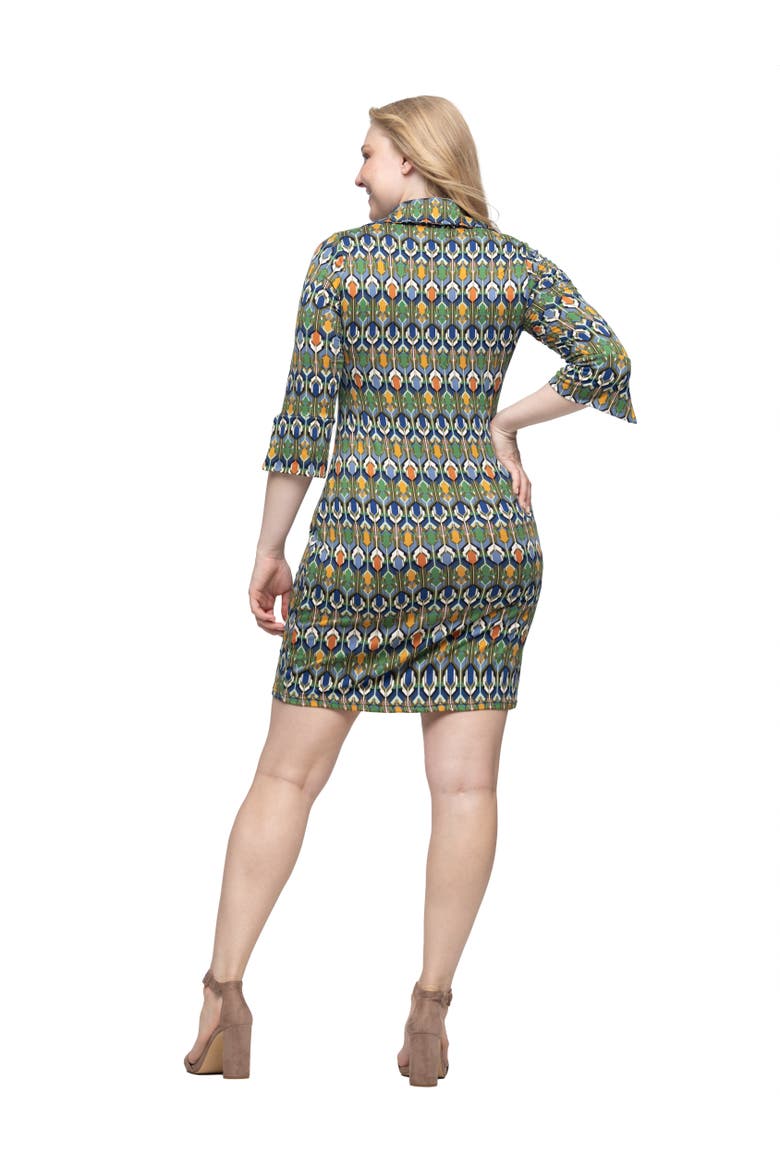 Geometric Print Three Quarter Sleeve Mini Dress