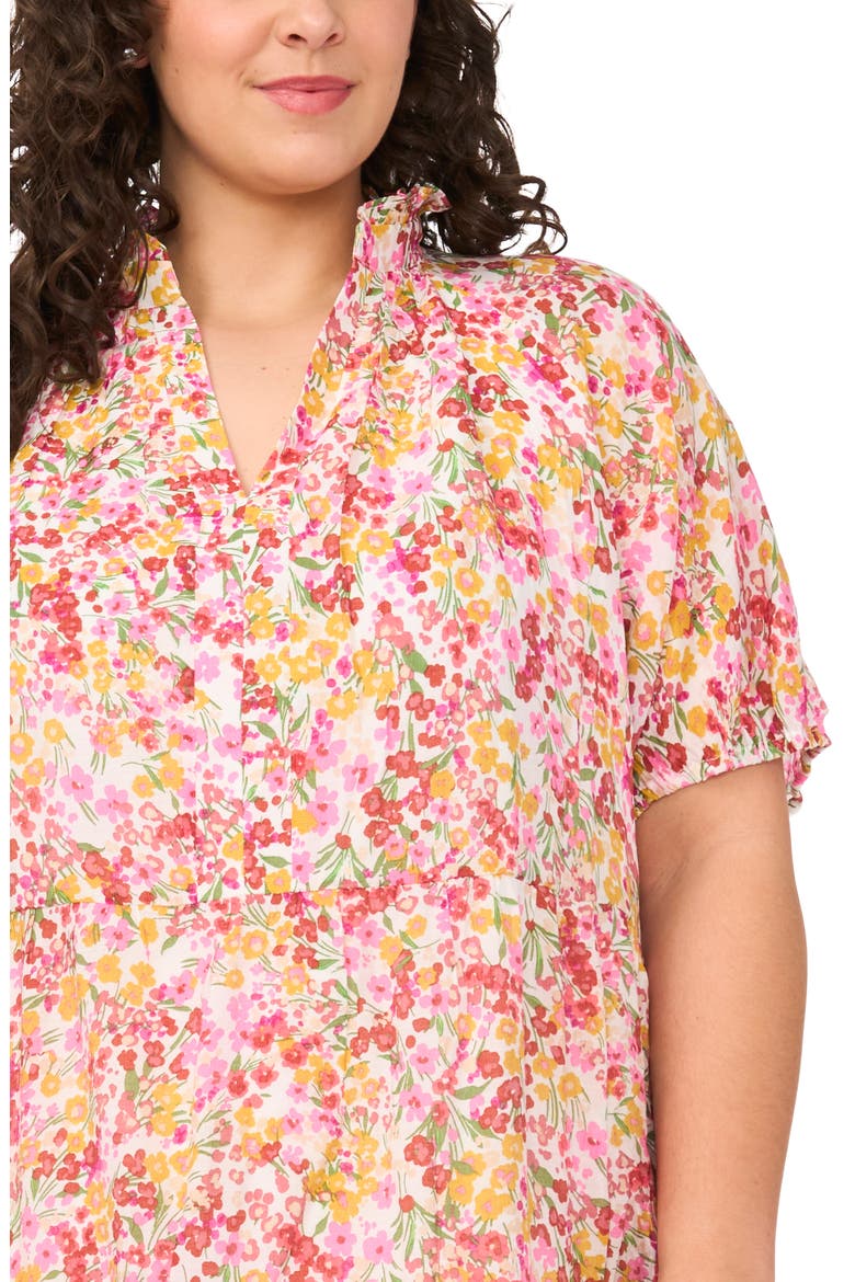 Floral Tiered Ruffle Neck Cotton Dress
