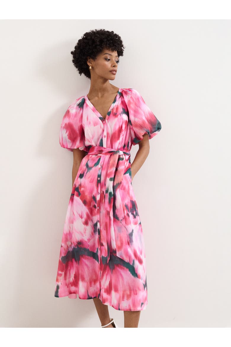 Caterina Puff Sleeve V-Neck Shirt Dress