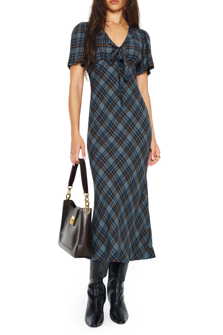 Tyra Plaid Crepe Midi Dress