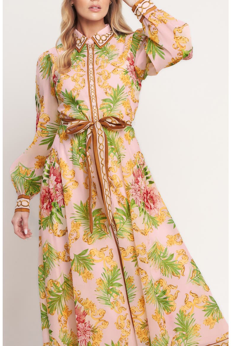 Print Long Sleeve Maxi Shirtdress