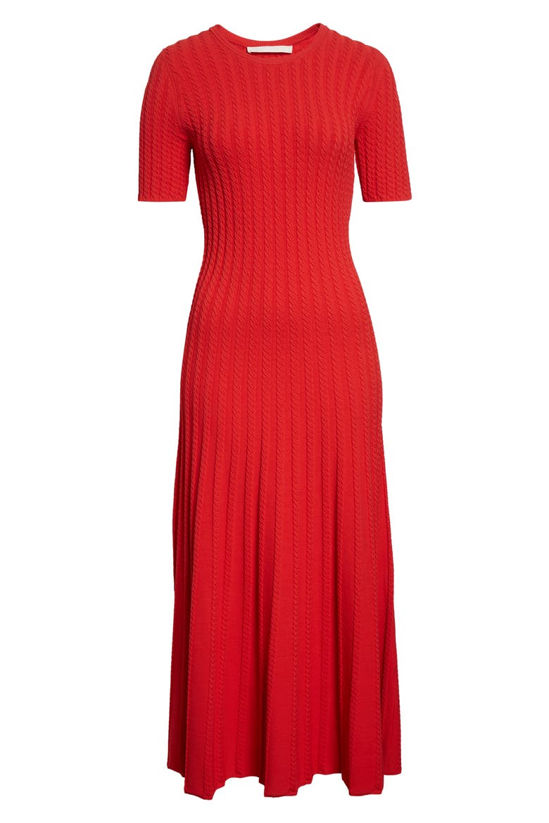 Cable Stitch Short Sleeve Midi Sweater Dress