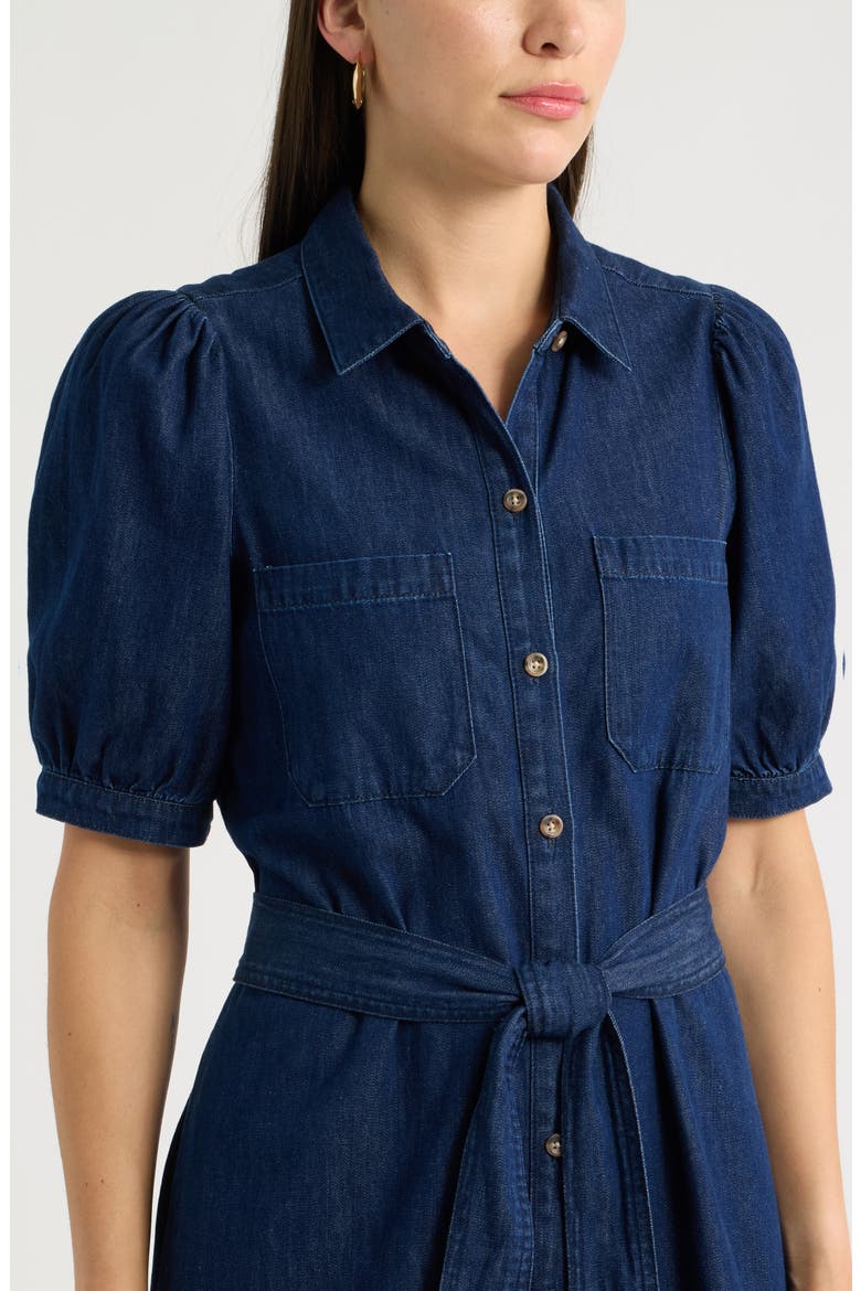 Belted Cotton Chambray Midi Dress
