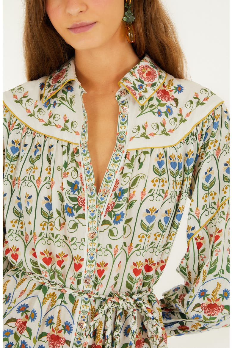 Stitched Garden Long Sleeve Cotton Blend Mini Shirtdress