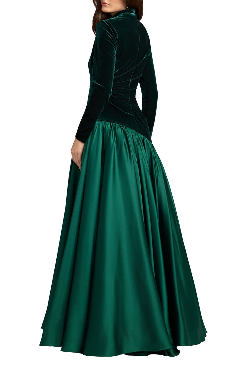 Velvet Long Sleeve Mock Neck Charmeuse Skirt Gown