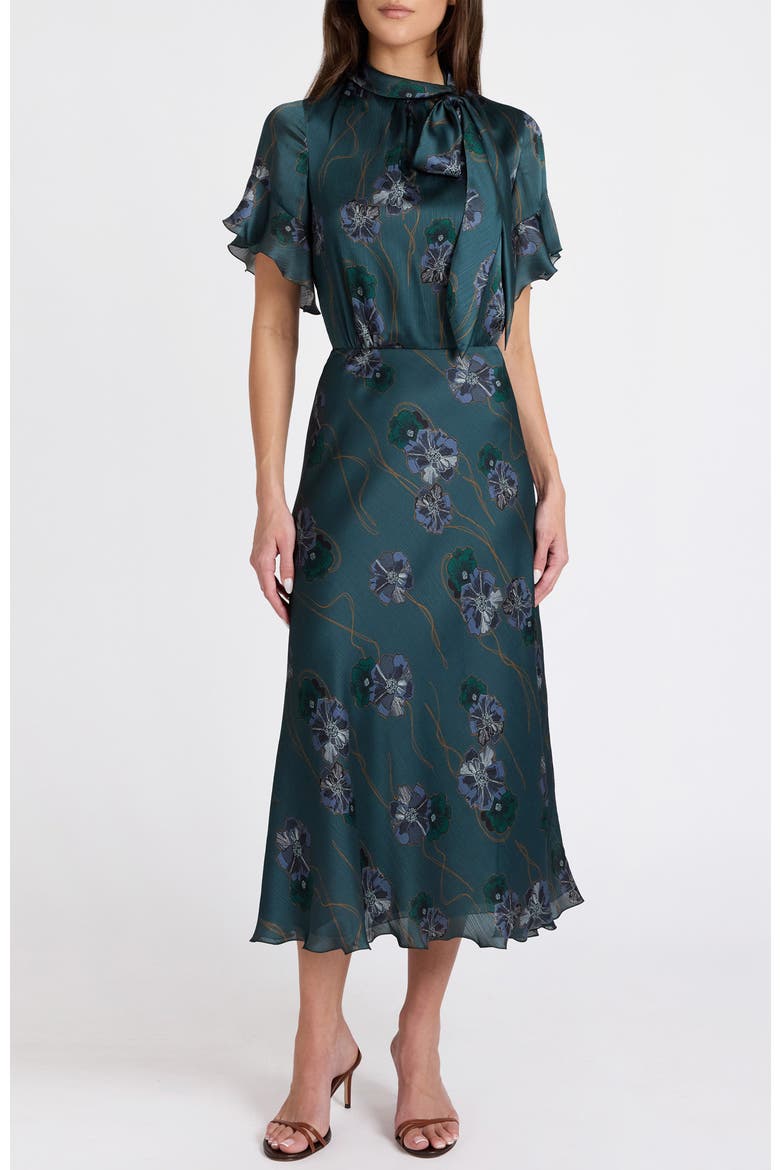 Sabrina Short Sleeve Tie Neck Midi Dress