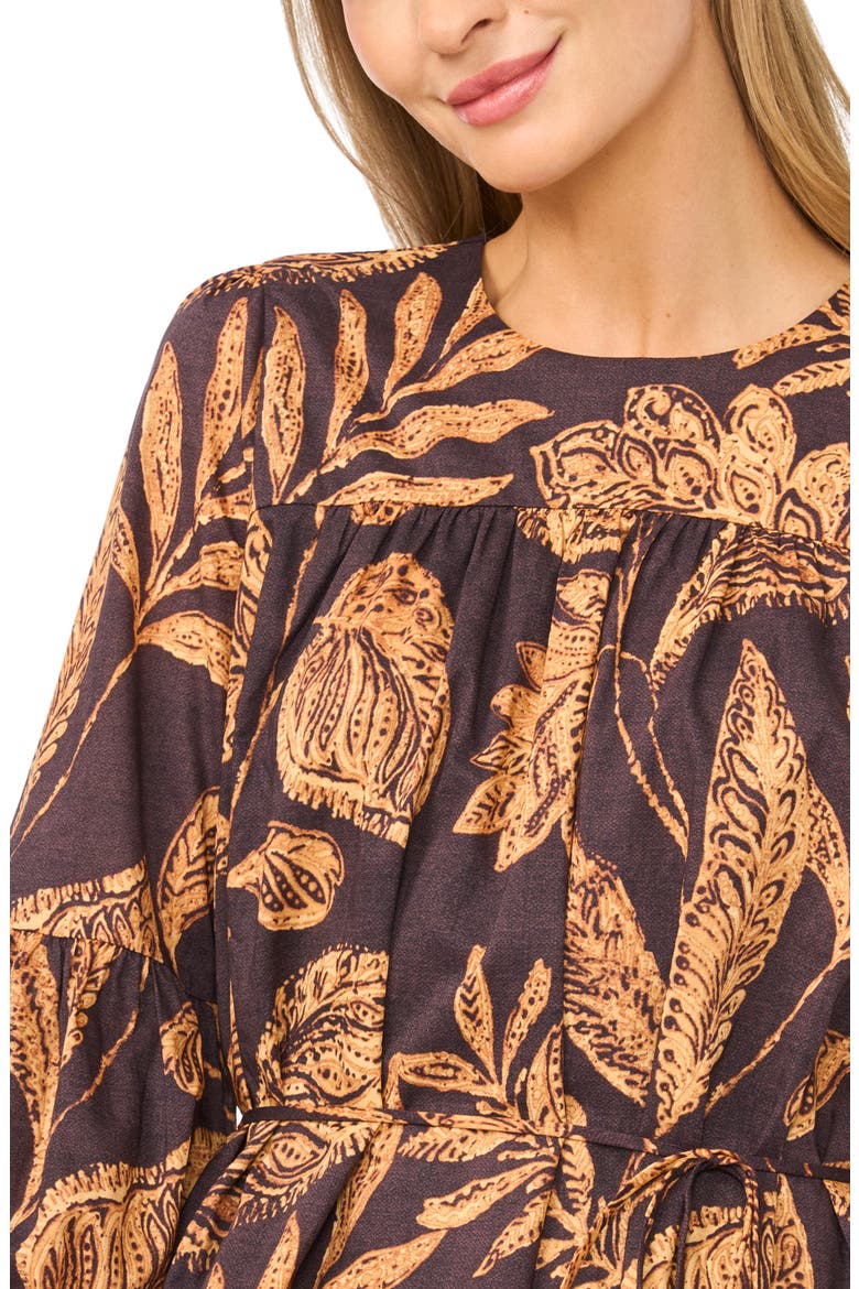Volume Long Sleeve Tie Waist Cotton Dress