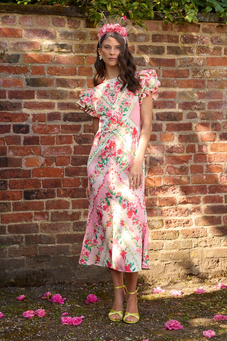 Lisa Printed Ruffle Hem Midi Dress