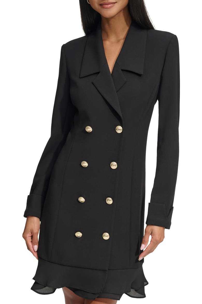 Double Breasted Long Sleeve Scuba Crepe Blazer Dress