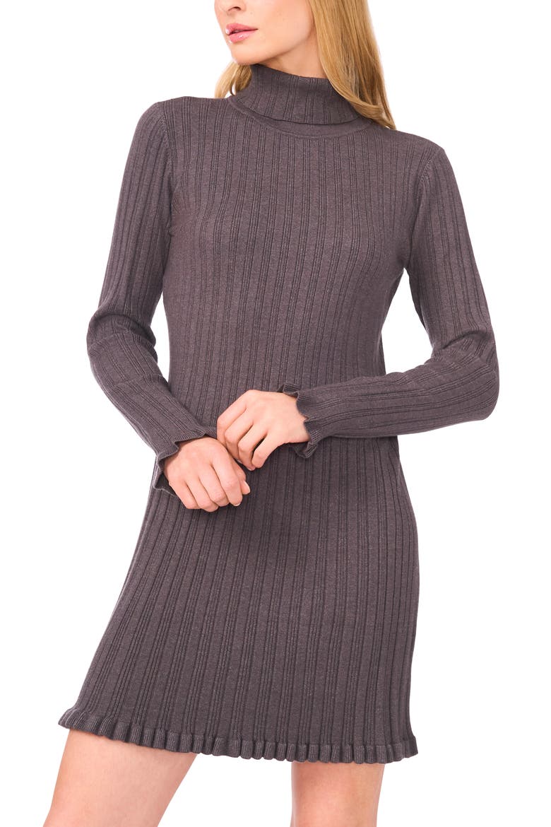 Long Sleeve Rib Turtleneck Sweater Minidress