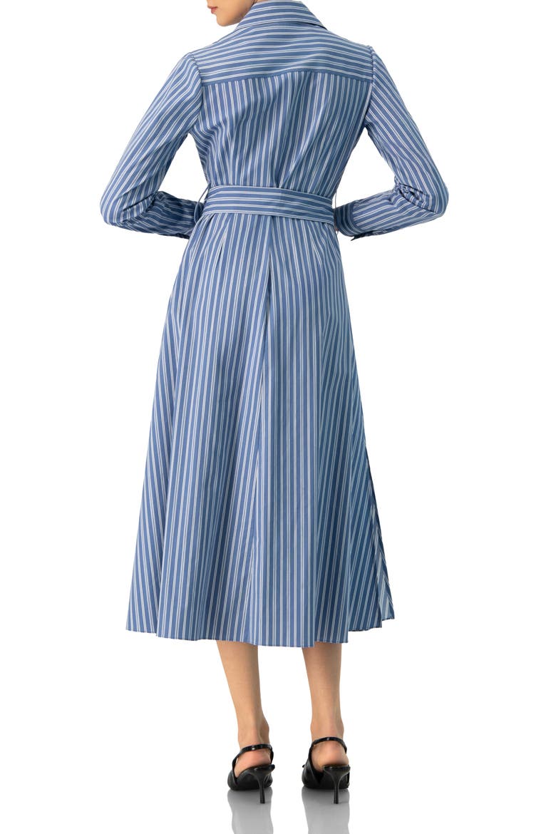 Striped Midi Collared Dress with Waist Tie