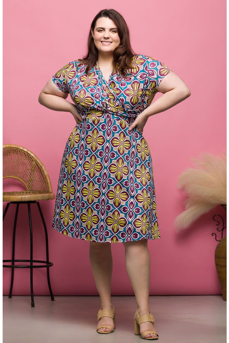 Floral Wrap Front Knit Midi Dress