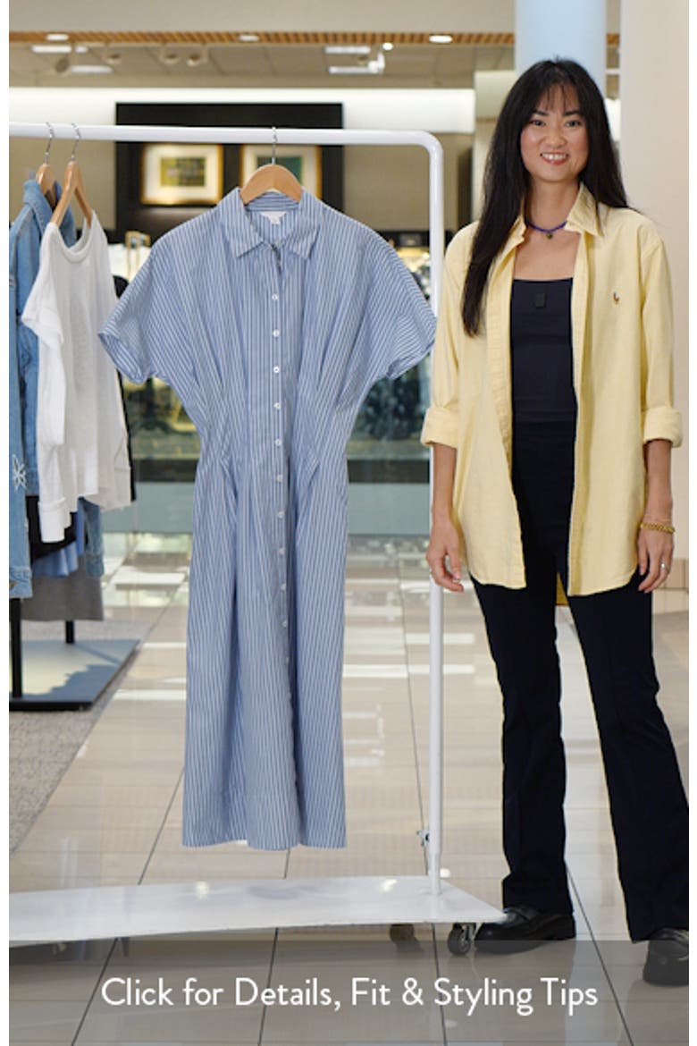 Stripe Pleated Dolman Sleeve Midi Shirtdress