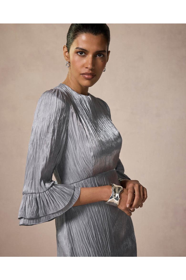 Metallic Ruffle Sleeve Midi Dress