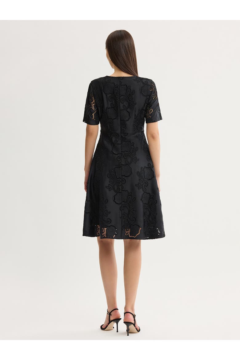 A-Line Floral Eyelet Crepe de Chine Dress