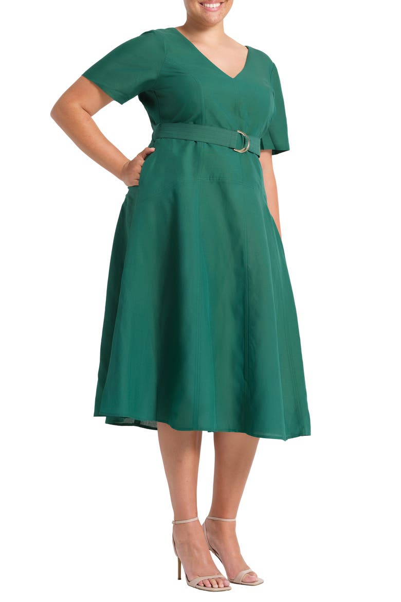 Aelin Linen Blend Fit & Flare Midi Dress