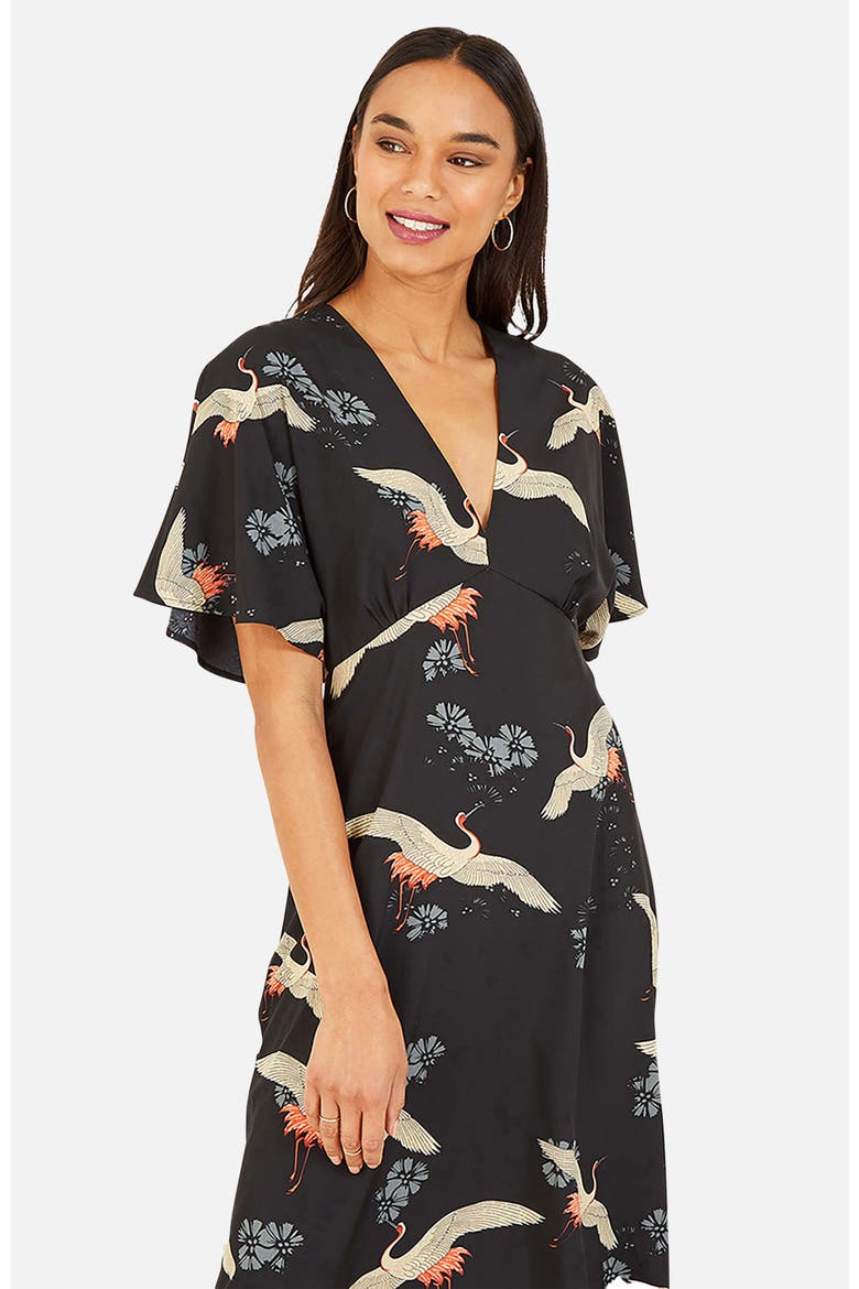 Short Sleeve V-Neck Printed Midi Dress