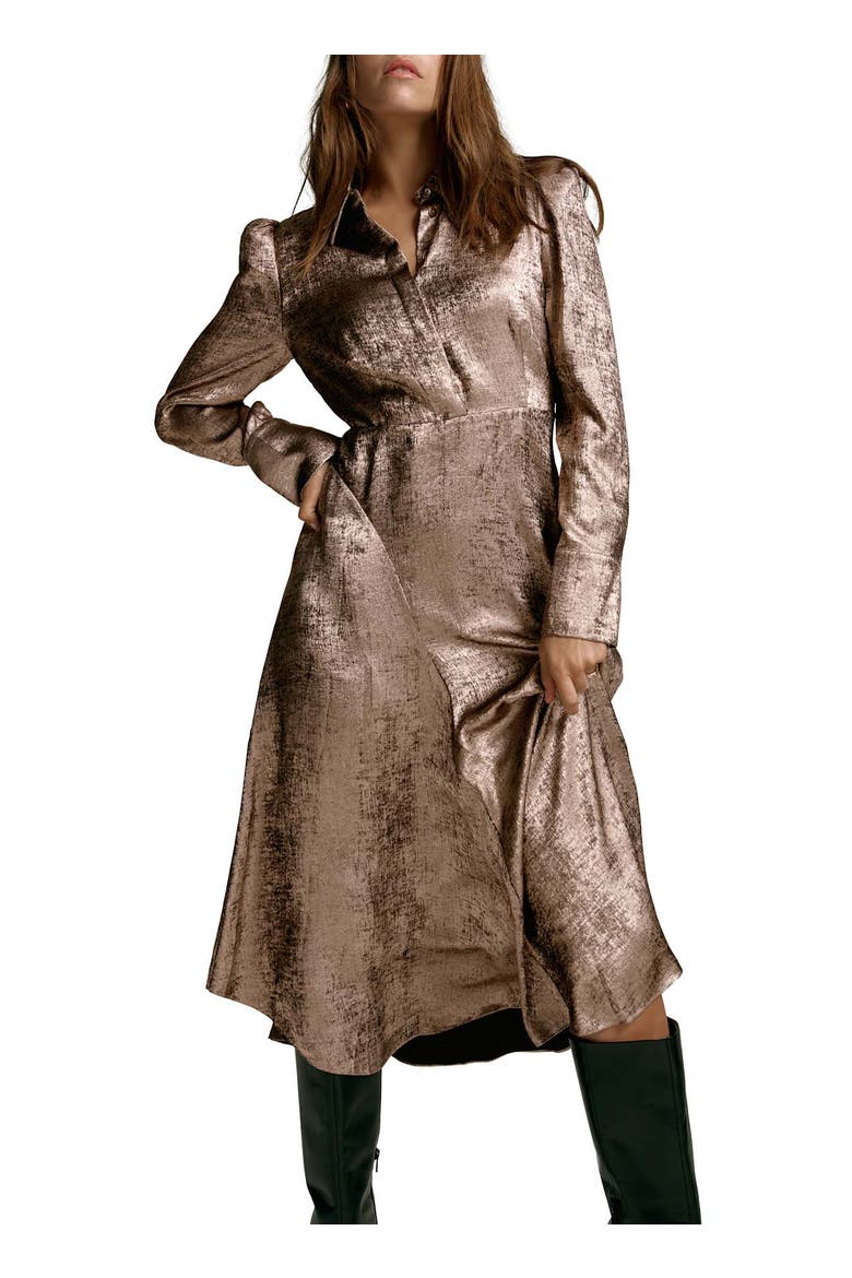 Metallic Midi Shirt Dress