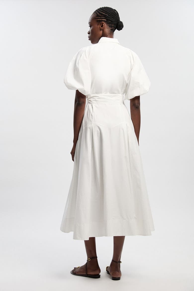 Cotton Puff Sleeve Midi Shirt Dress