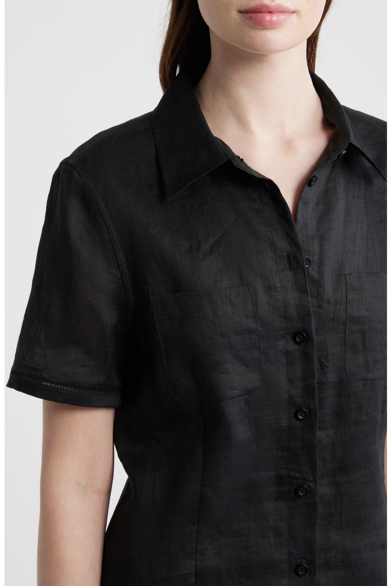 The Embroidered Seaside Ramie Button-Up Minidress