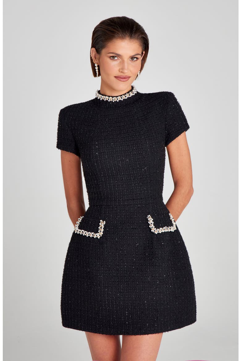 Simone Embellished Trim Shimmer Tweed Minidress