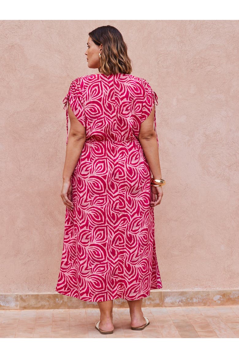 Abstract Print Gathered Midi Dress
