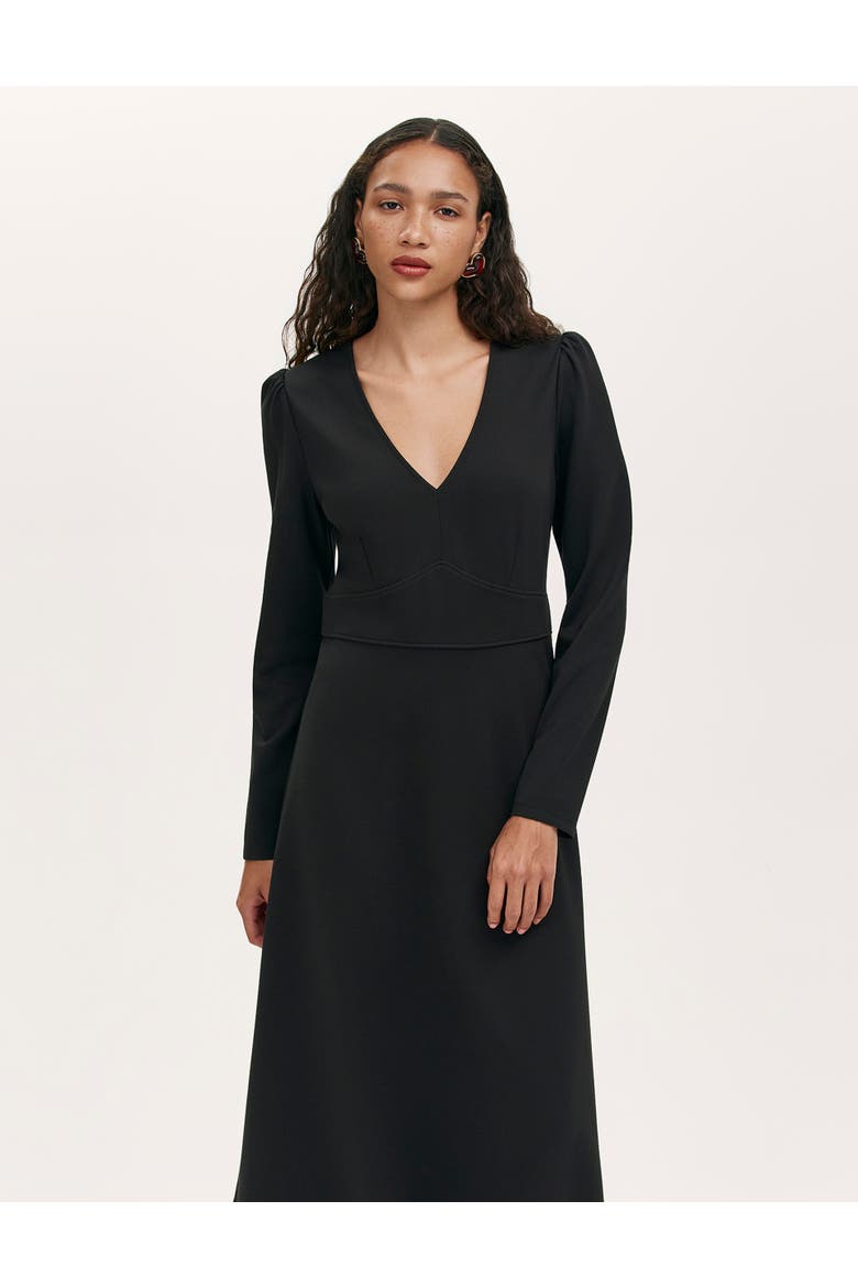 Seraphina Ponte Jersey V-Neck Midi Dress
