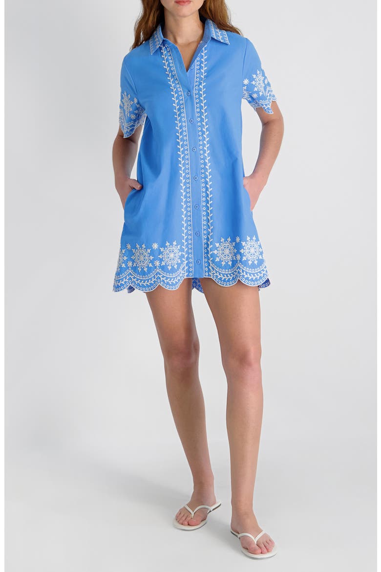 Alissa Embroidered Cotton Mini Shirtdress