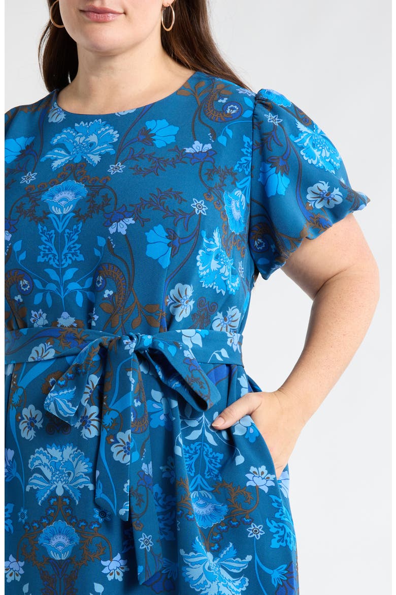 Palmate Floral Senidy Puff Sleeve Maxi Dress