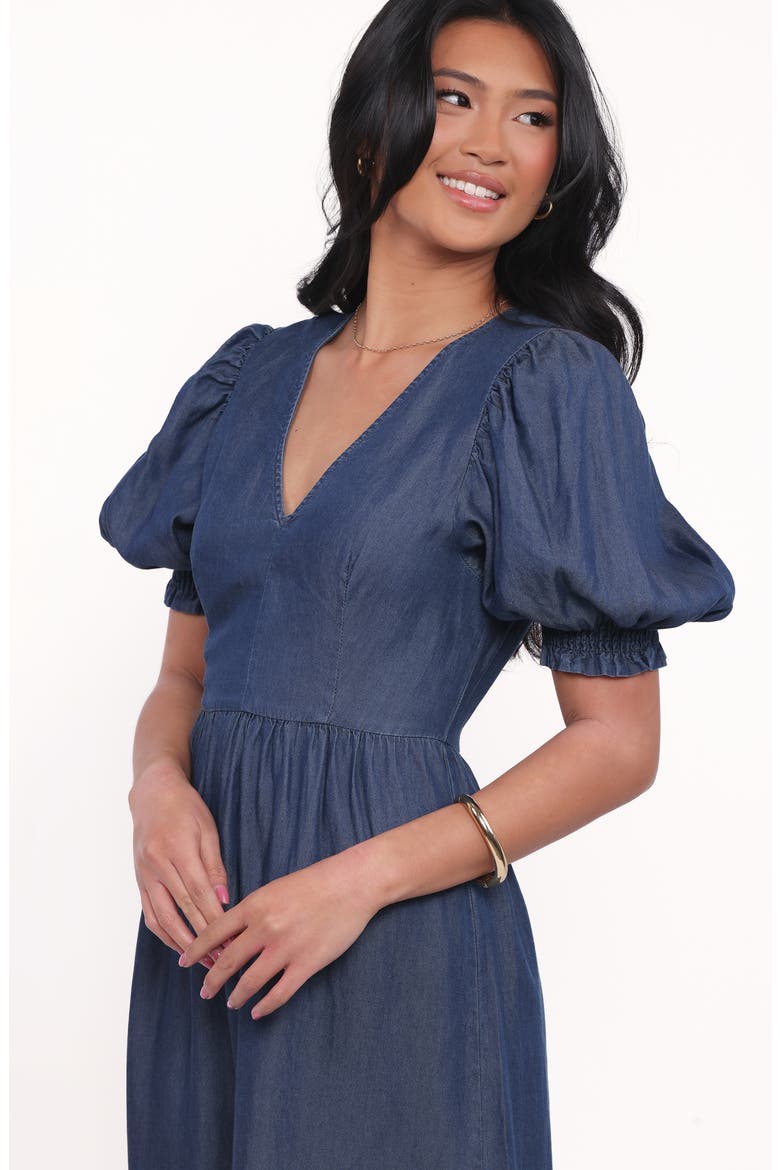 Steele Puff Sleeve Tiered Chambray Midi Dress
