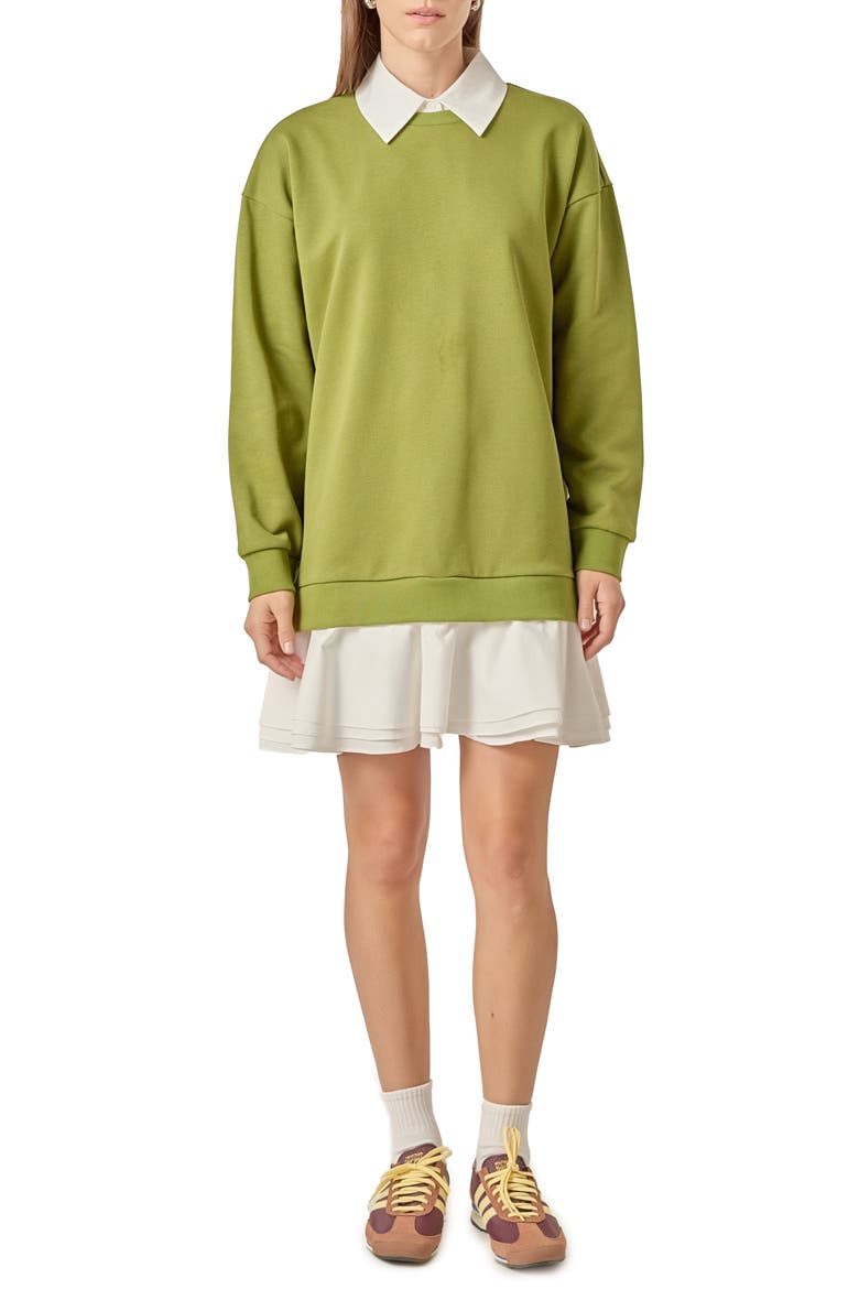 Long Sleeve Mixed Media Sweatshirt Minidress