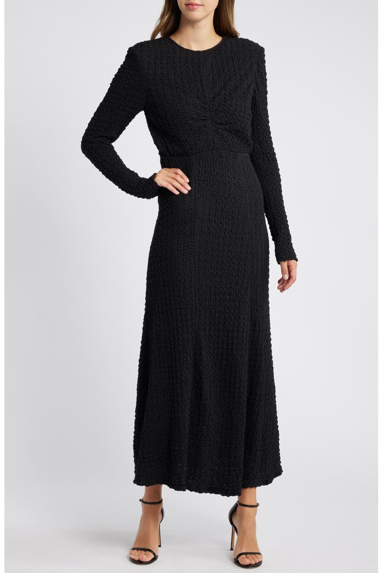 Textured Long Sleeve Midi Dress