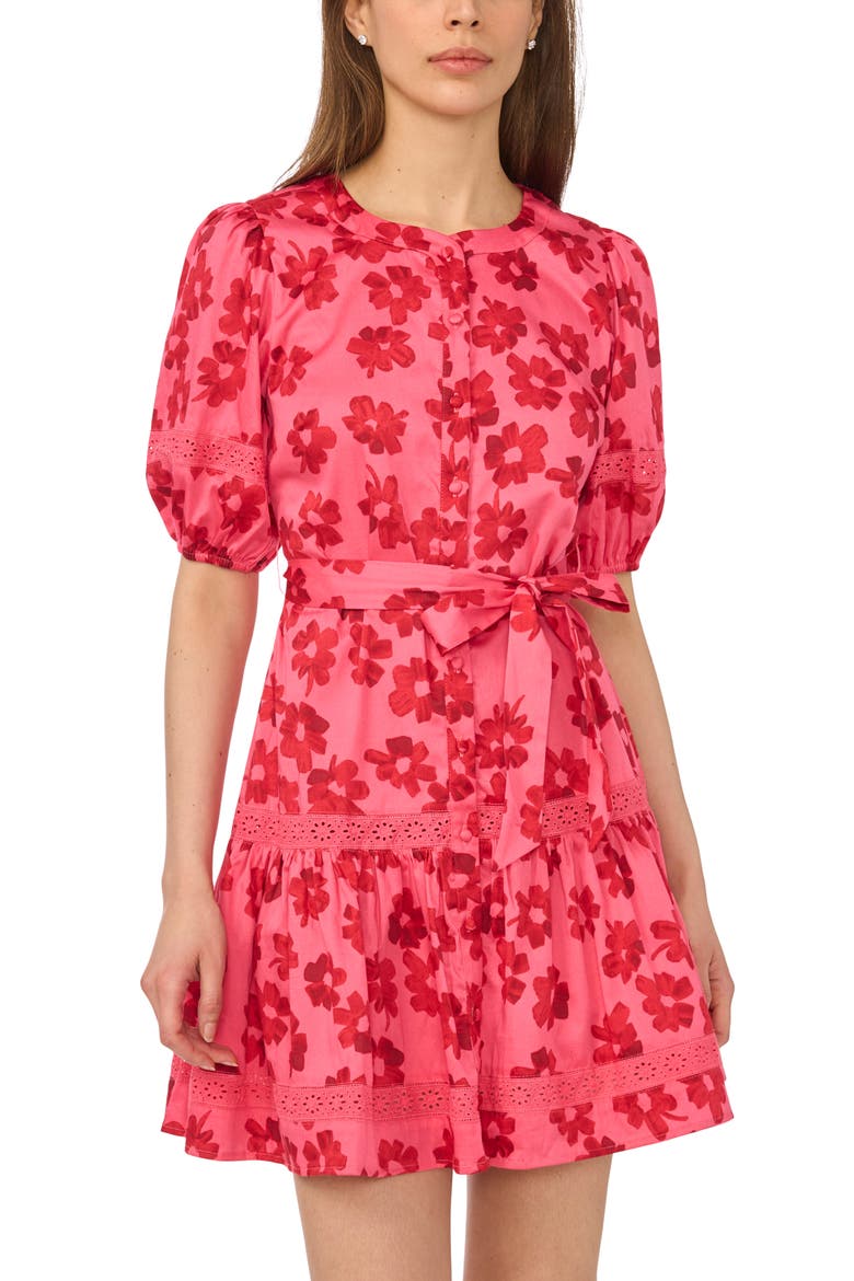 Floral Puff Sleeve Stretch Cotton Minidress