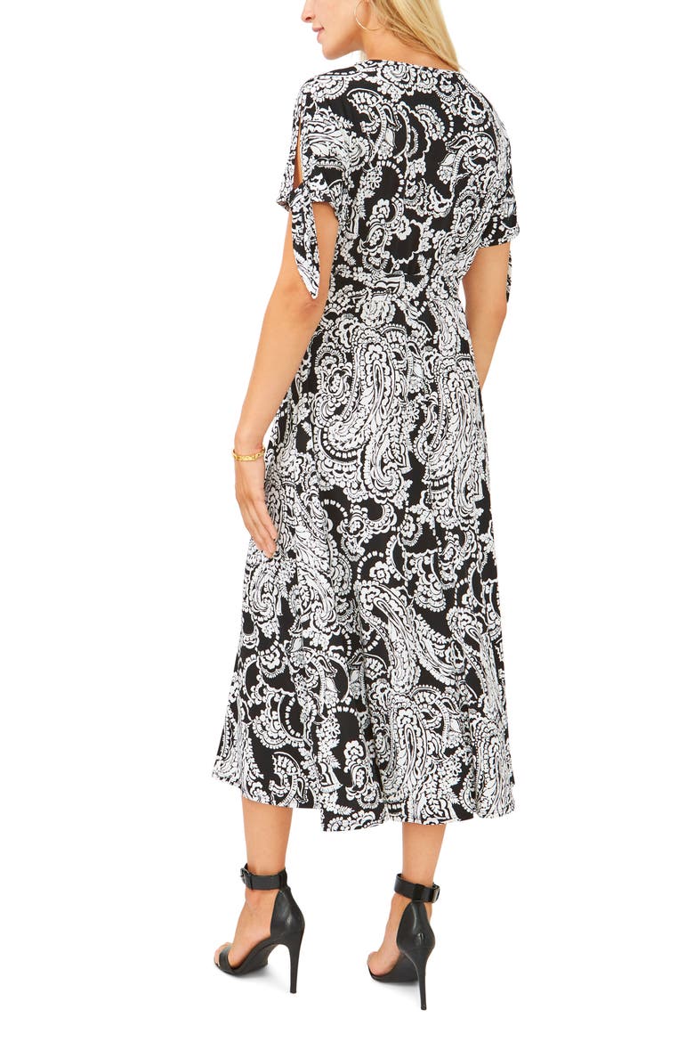 Print Tie Waist Split Sleeve Midi Dress