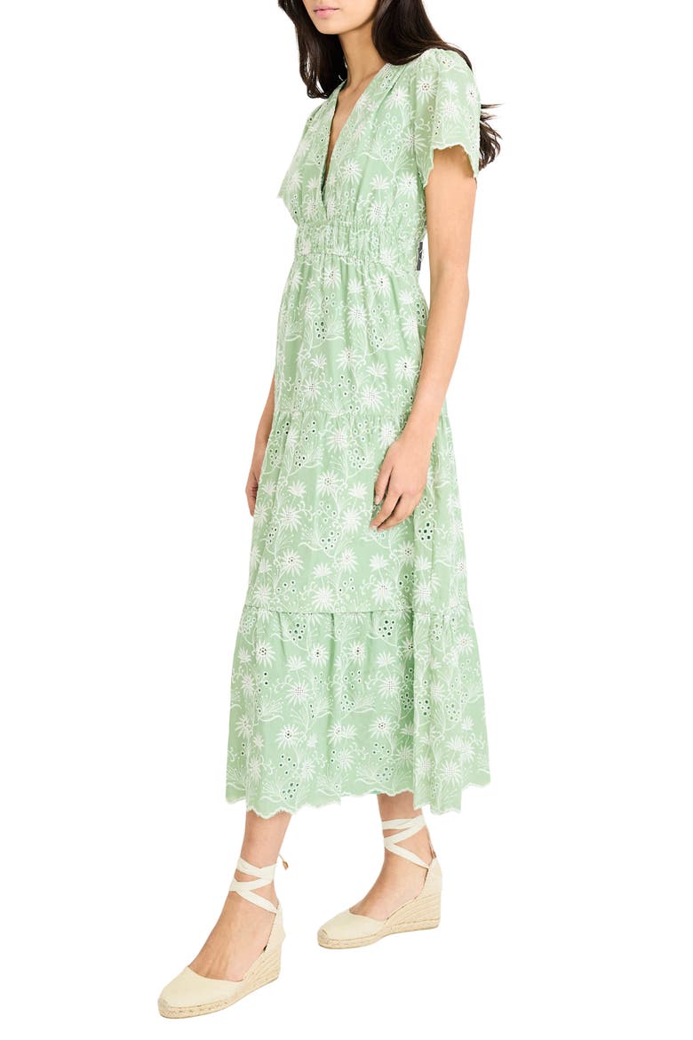 Floral Embroidered V-Neck Tiered Midi Dress