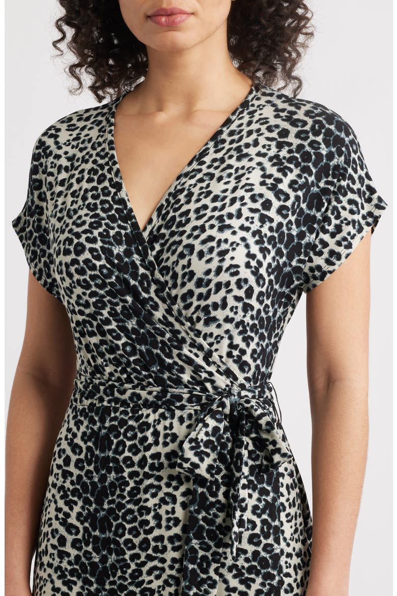 Leopard Print Faux Wrap Midi Dress