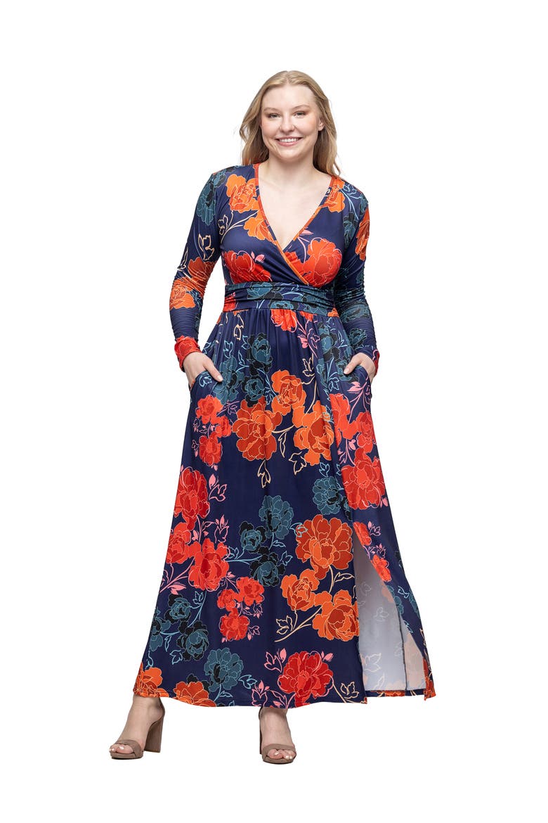 Floral Print Long Sleeve Side Slit Maxi Dress