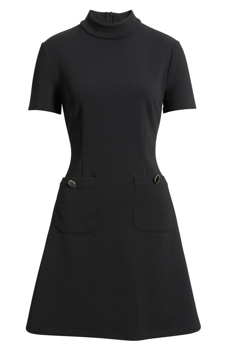 Patch Pocket Short Sleeve Stretch Crepe Minidress