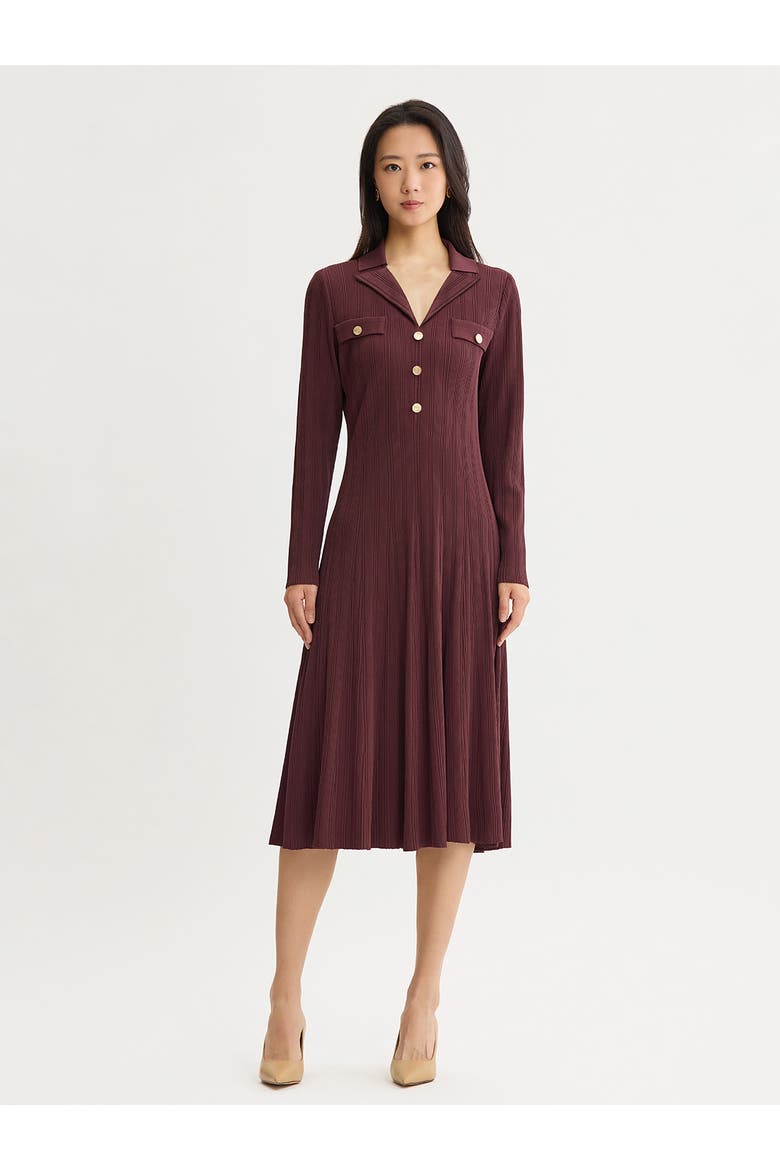 Fit & Flare Soft Ribbed Knit Midi Dress