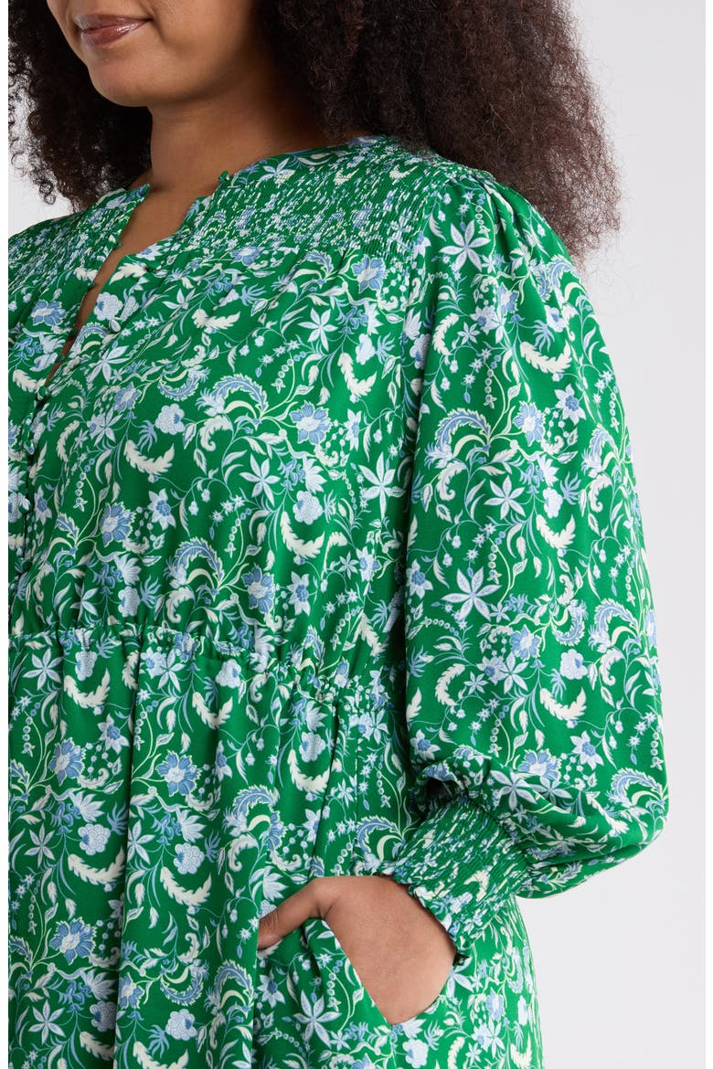Cabana Floral Keila Long Sleeve Smocked Yoke Midi Dress